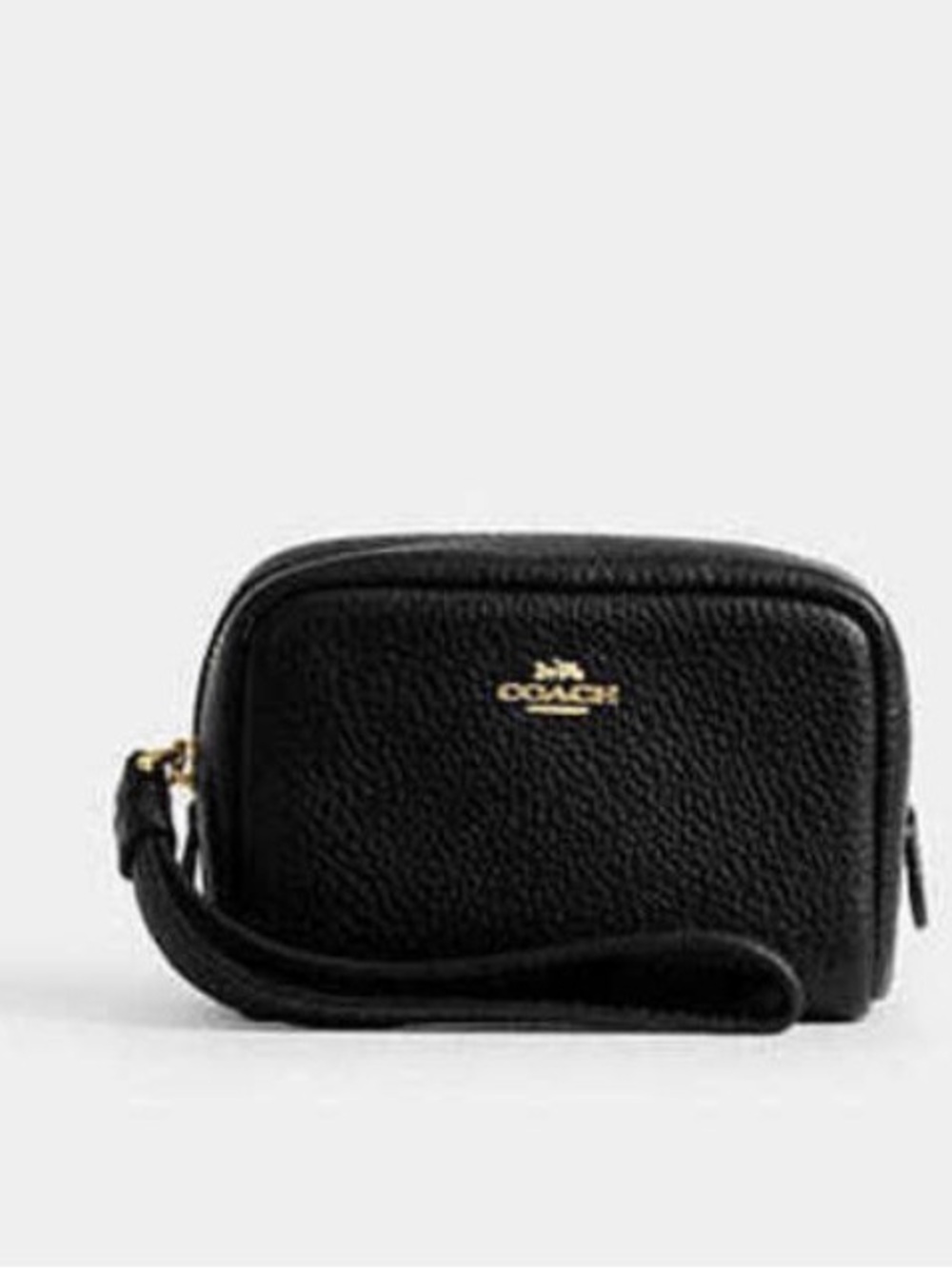 NWT COACH Black Pebbled Leather Pouch Wristlet Key & Card Holder with Gold Logo